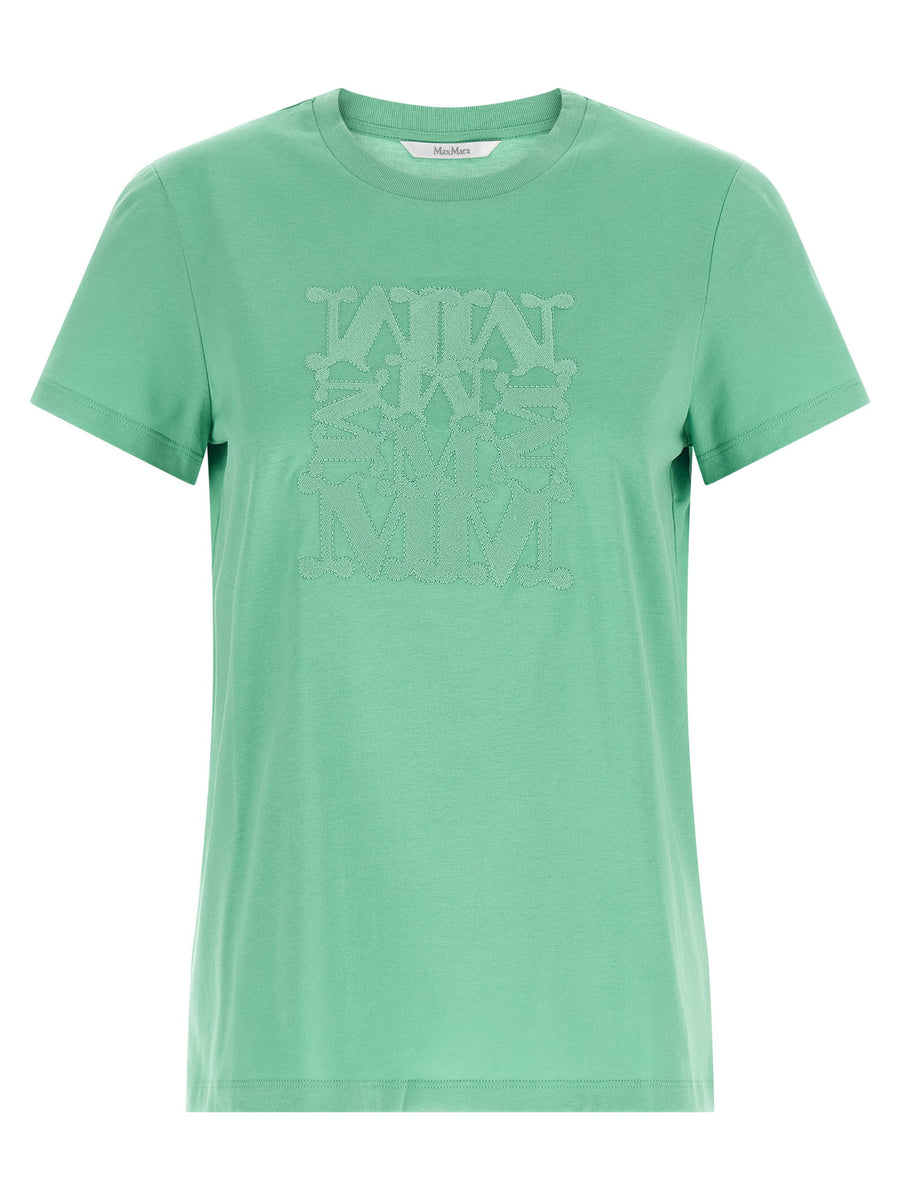 Max Mara Mxmgiovane Green Cotton Jersey T Shirt With Embroidered Detail