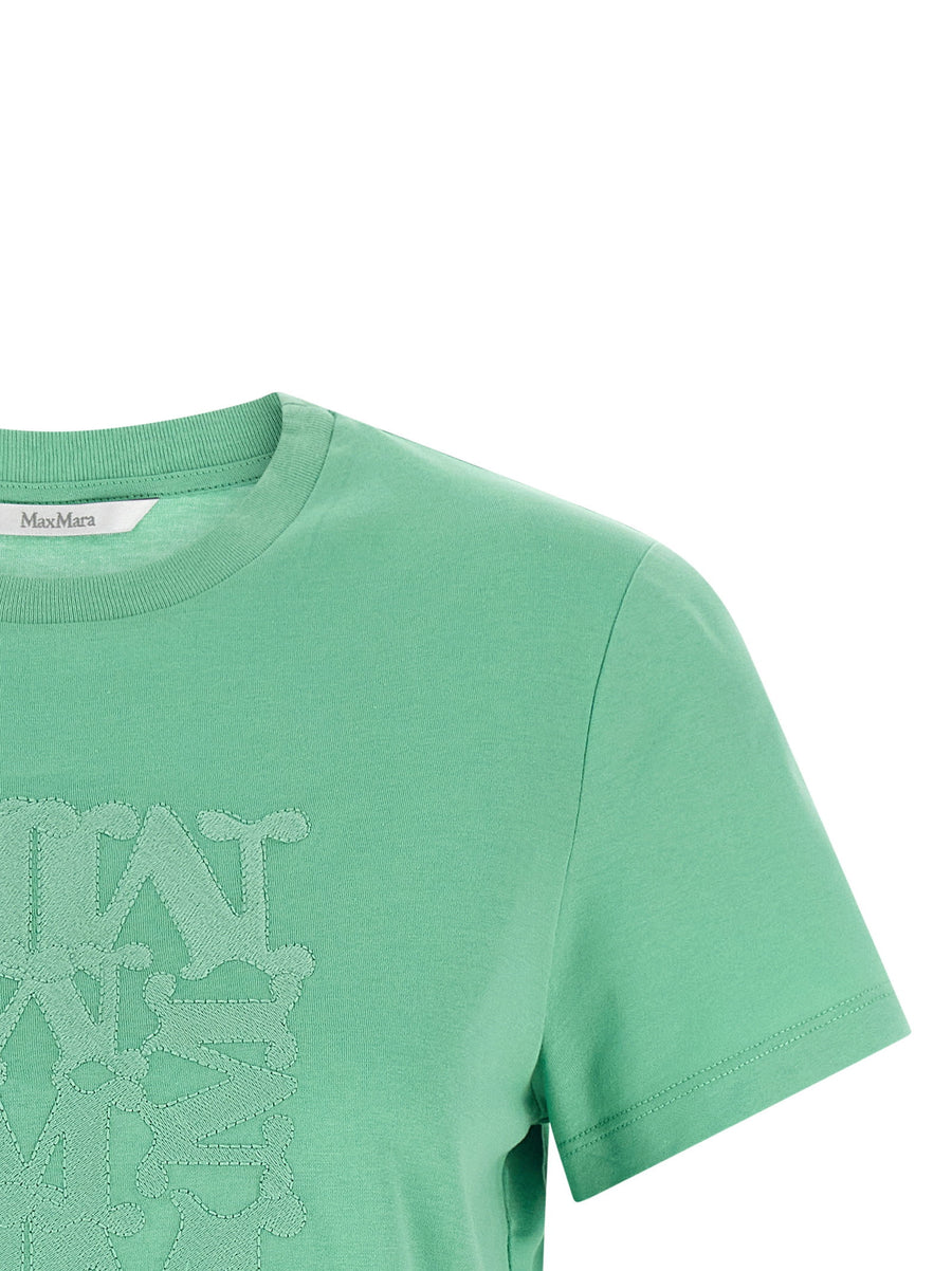 Max Mara Mxmgiovane Green Cotton Jersey T Shirt With Embroidered Detail