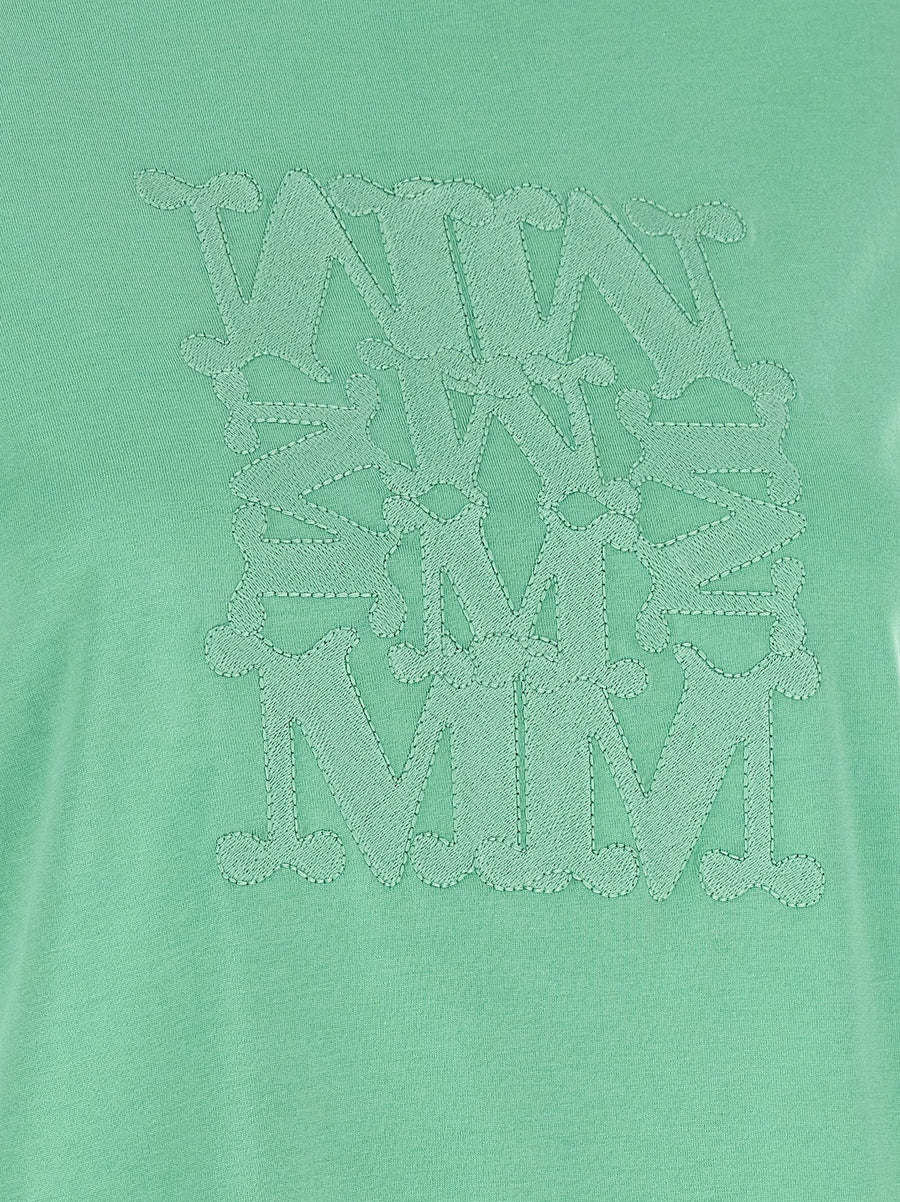 Max Mara Mxmgiovane Green Cotton Jersey T Shirt With Embroidered Detail