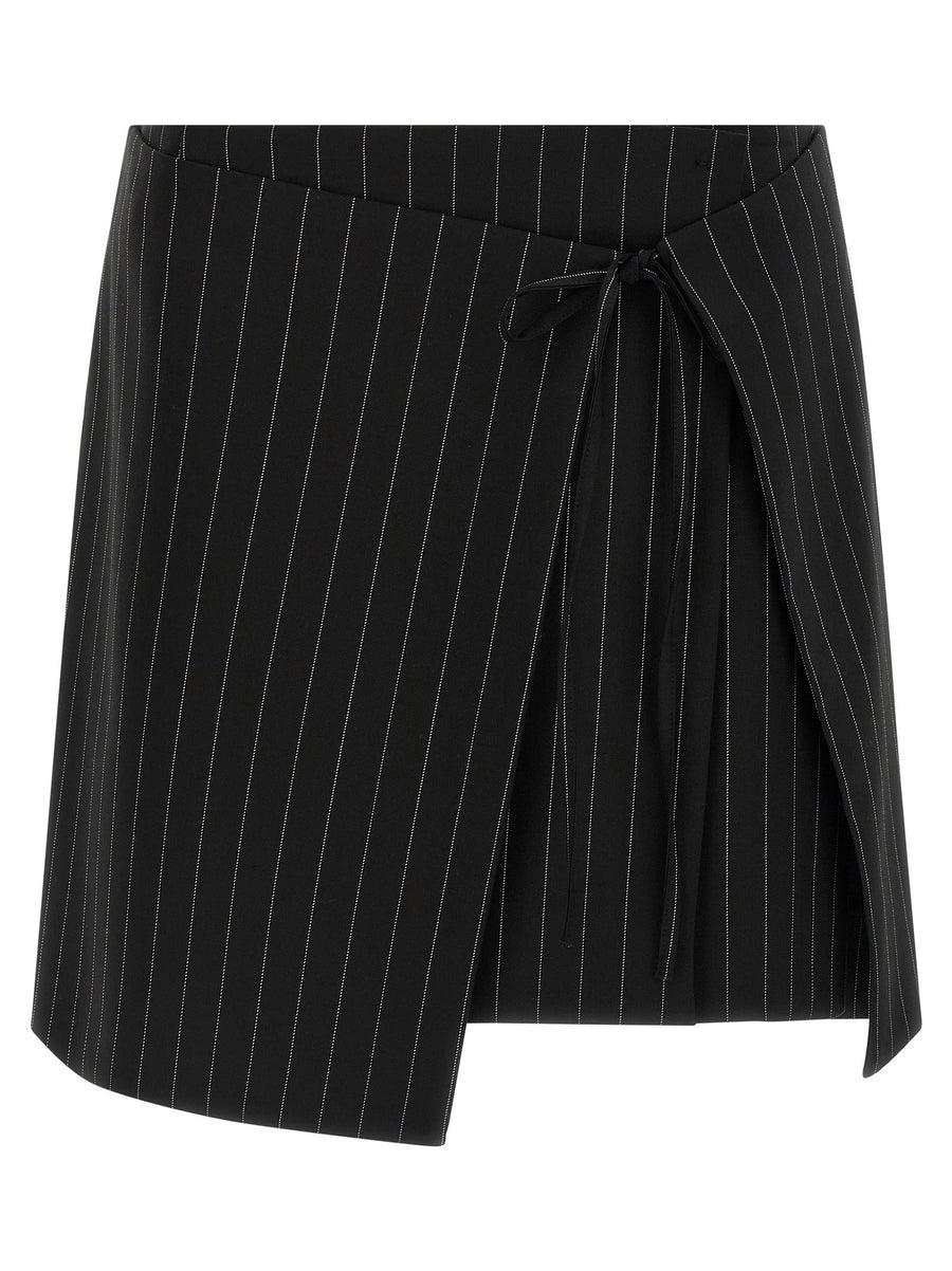Sportmax Spxfatti Black Pinstriped Wool Gabardine Mini Wrap Skirt