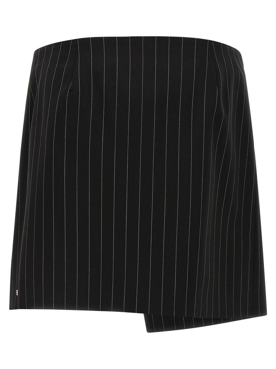 Sportmax Spxfatti Black Pinstriped Wool Gabardine Mini Wrap Skirt