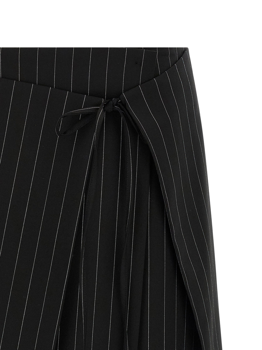 Sportmax Spxfatti Black Pinstriped Wool Gabardine Mini Wrap Skirt