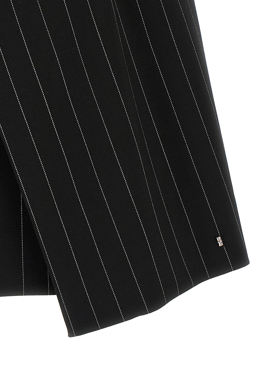 Sportmax Spxfatti Black Pinstriped Wool Gabardine Mini Wrap Skirt
