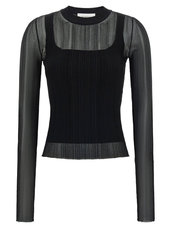 Sportmax Spxbuono Black Semi Transparent Rib Knit Sweater Crew Neck