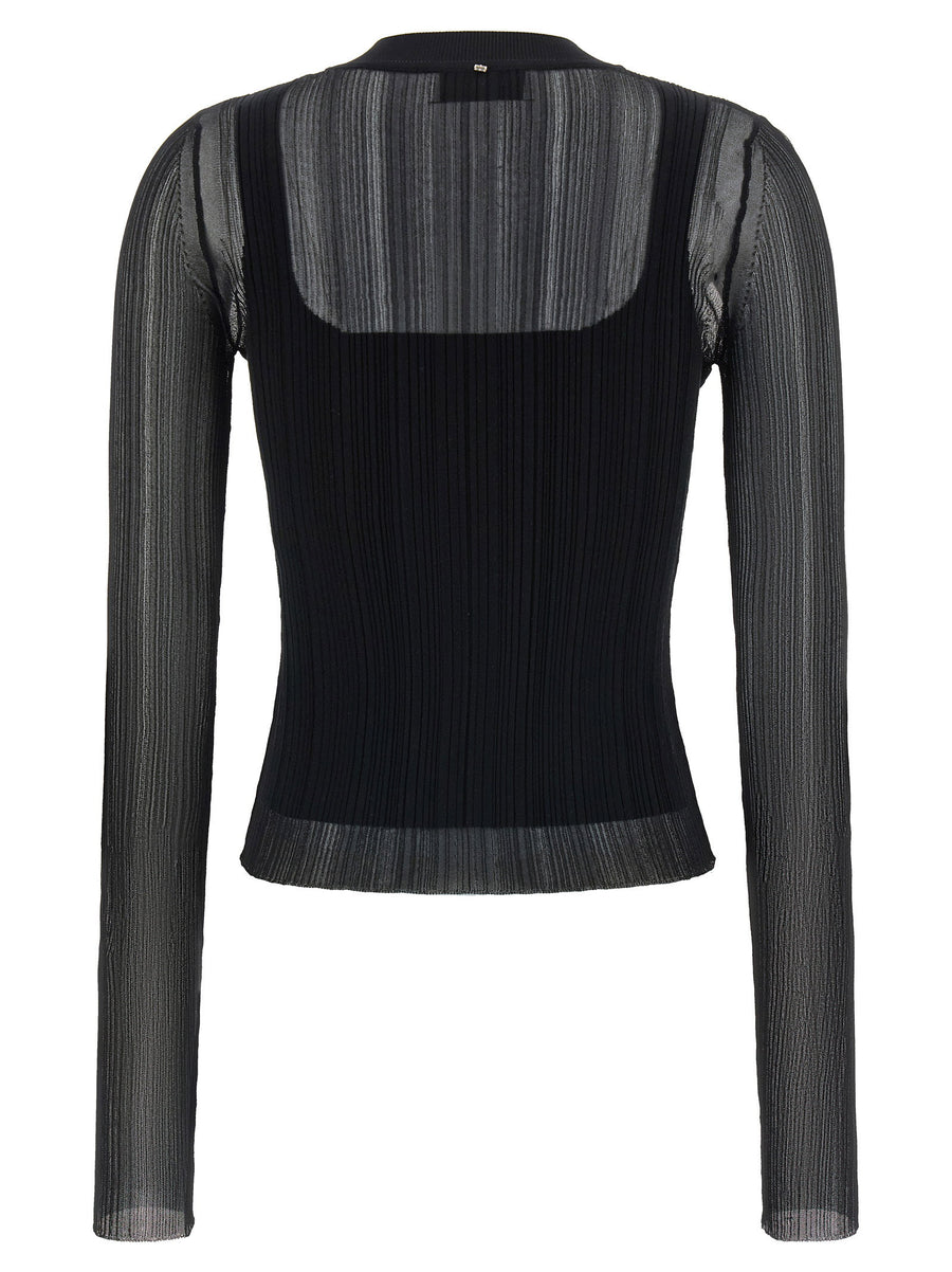 Sportmax Spxbuono Black Semi Transparent Rib Knit Sweater Crew Neck