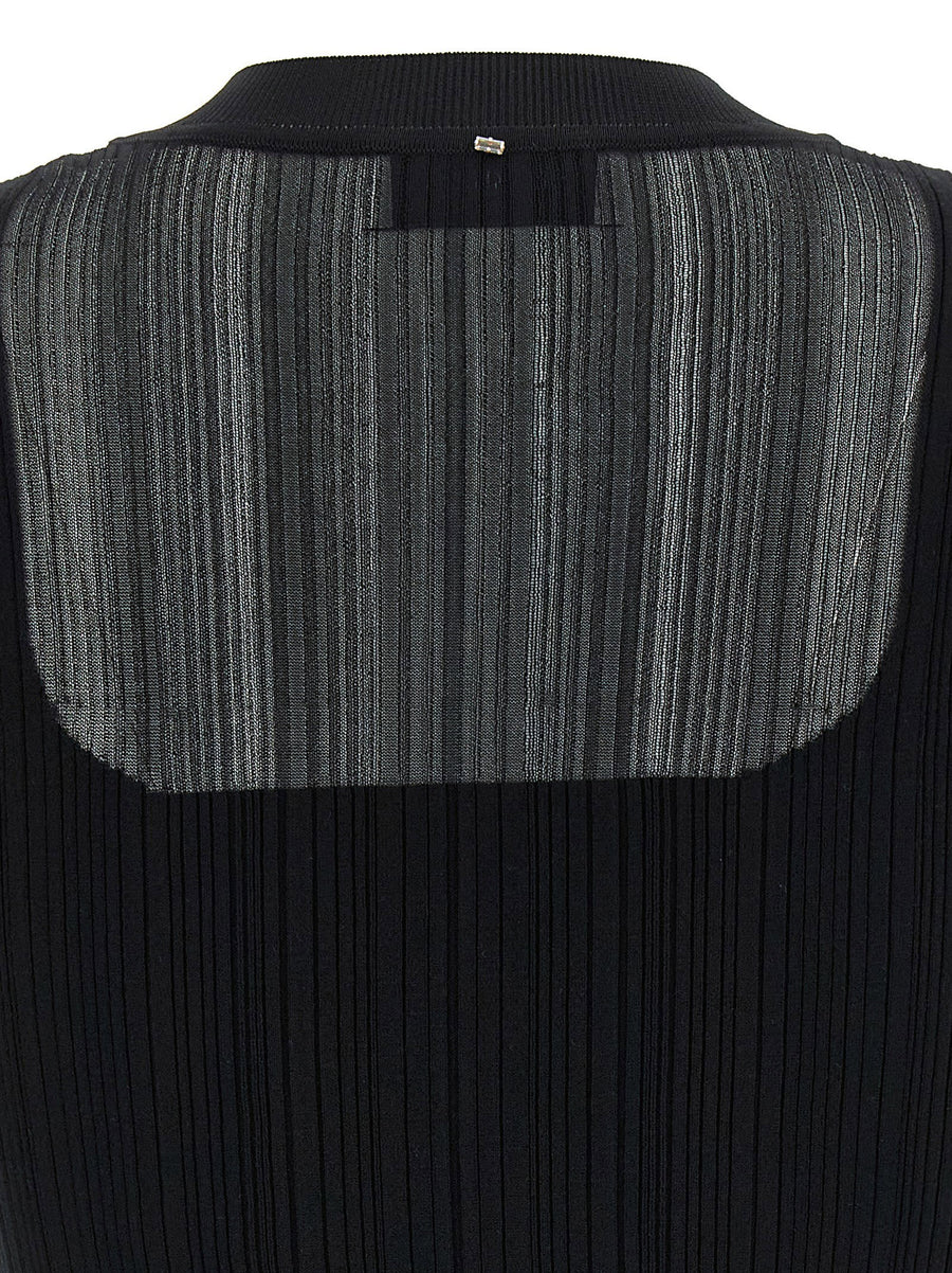 Sportmax Spxbuono Black Semi Transparent Rib Knit Sweater Crew Neck