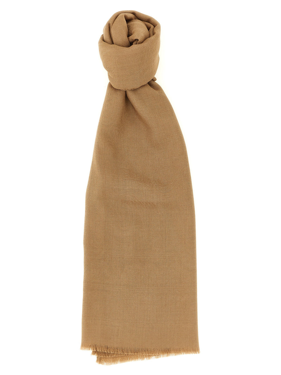 Max Mara Mxapalmeti Wool Silk Stole for Women Brown Tone on Tone Paisley Jacquard Fringed Edges