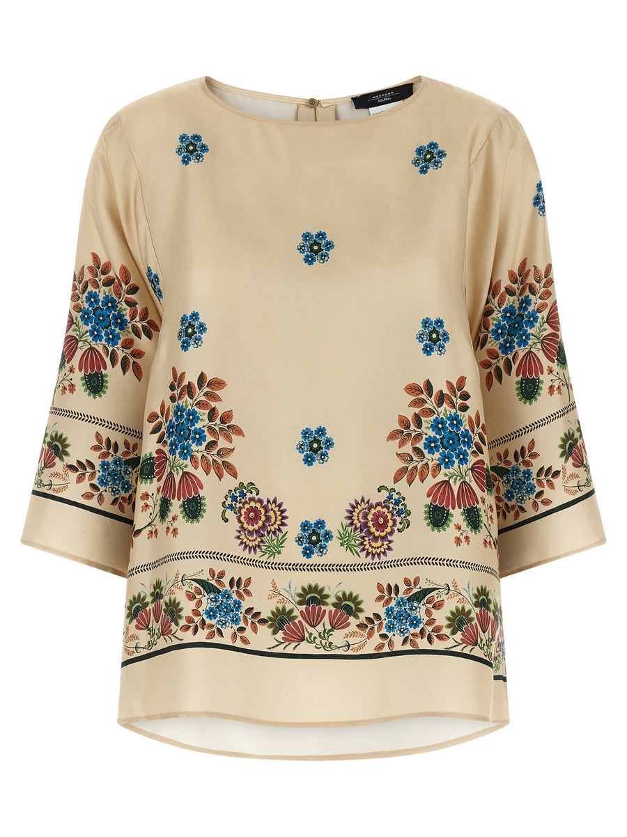 Weekend Max Mara Luxurious Silk Blouse For Women Patterned Silk Twill Soft Draped Silhouette Beige