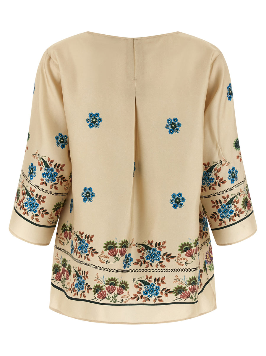 Weekend Max Mara Luxurious Silk Blouse For Women Patterned Silk Twill Soft Draped Silhouette Beige
