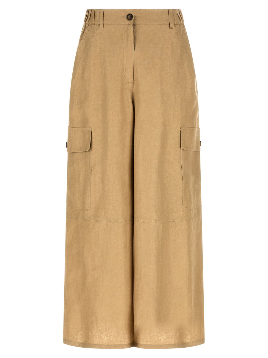 Weekend Max Mara Wikfinale Beige Linen Wide Leg Trousers For Women
