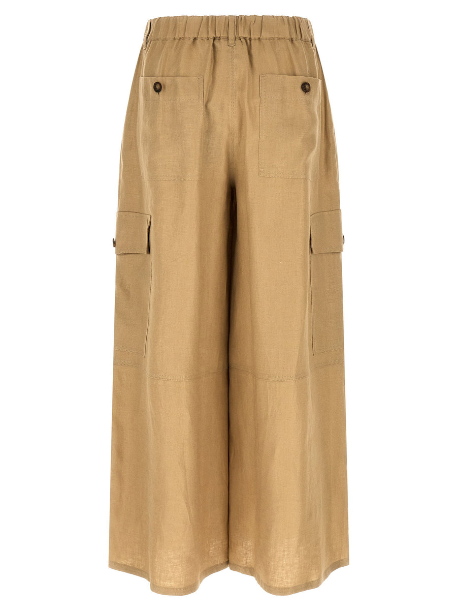 Weekend Max Mara Wikfinale Beige Linen Wide Leg Trousers For Women