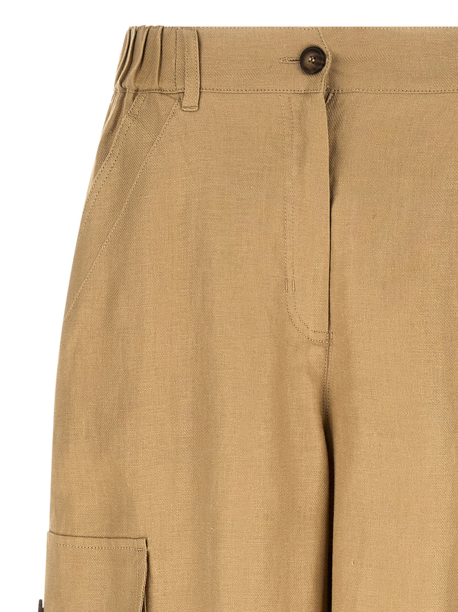 Weekend Max Mara Wikfinale Beige Linen Wide Leg Trousers For Women