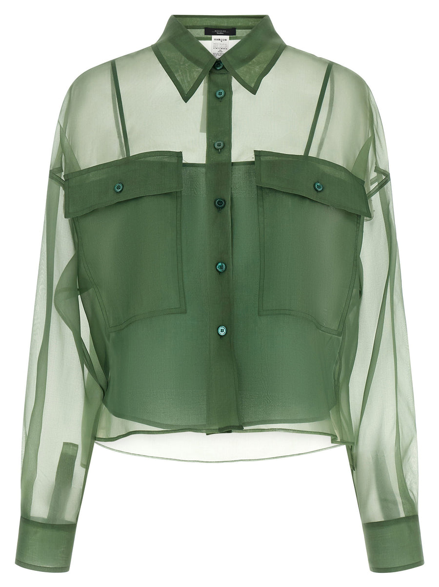 Weekend Max Mara Wkdcolomba Silk Organza Shirt Green Boxy Fit