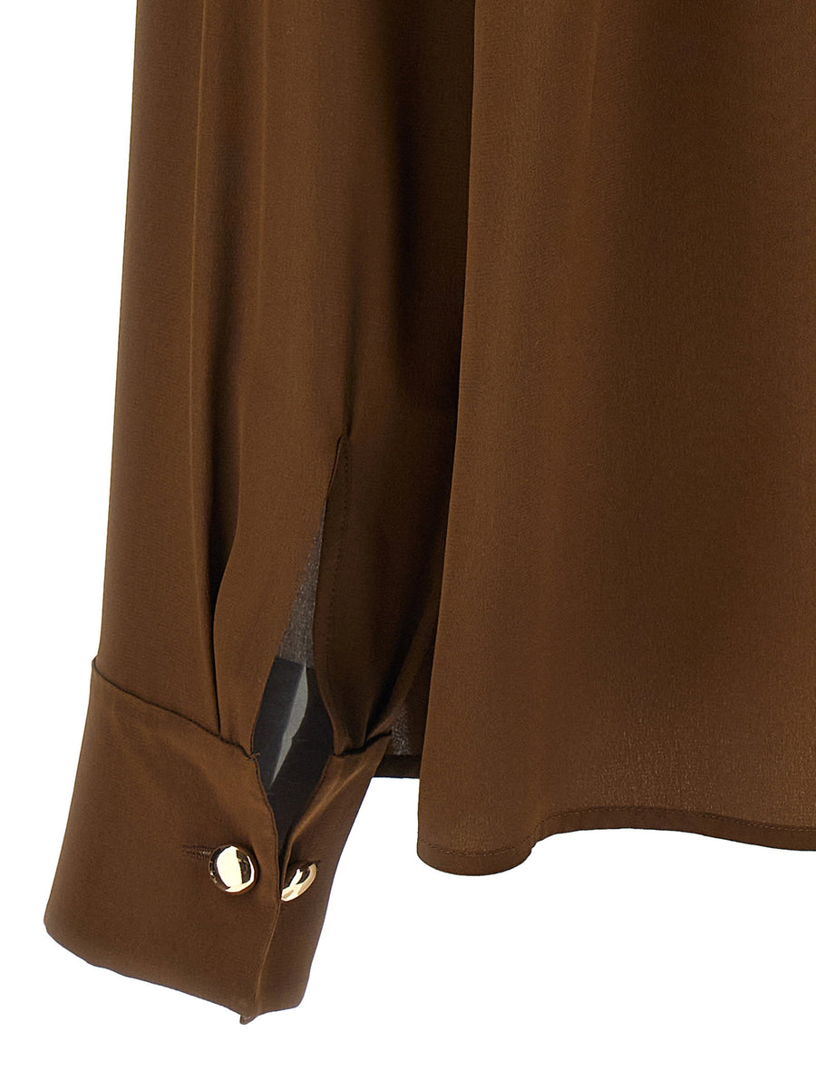 Max Mara Studio Mstepica Silk Shirt Brown With Ruffle Neck Tie