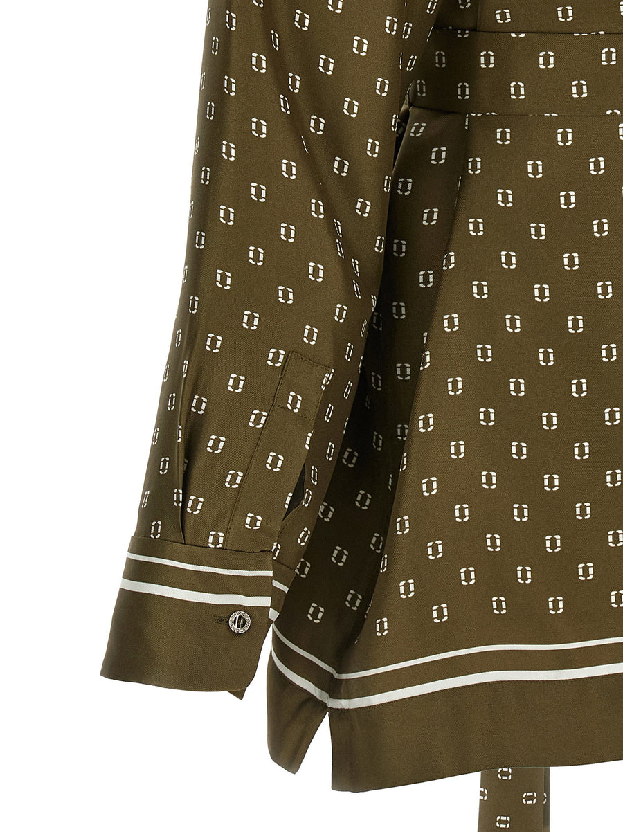 Max Mara Studio Msttenuta Silk Twill Shirt Green Scarf Print Removable Belt