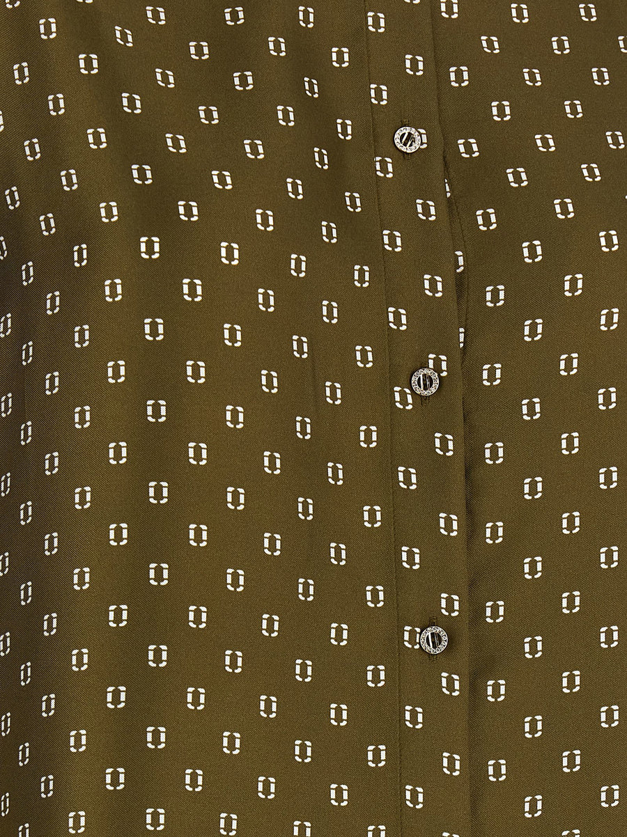 Max Mara Studio Msttenuta Silk Twill Shirt Green Scarf Print Removable Belt