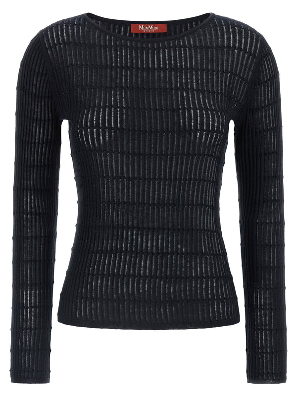 Mstpedone Silk Wool Blend Sweater Luxurious Blue For Women By Max Mara Studio Boat Neck Knit