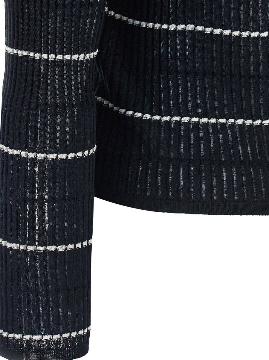 Max Mara Studio Mstpedone Wool Silk Blend Sweater Openwork Ribbed Luxurious Boat Neck Women