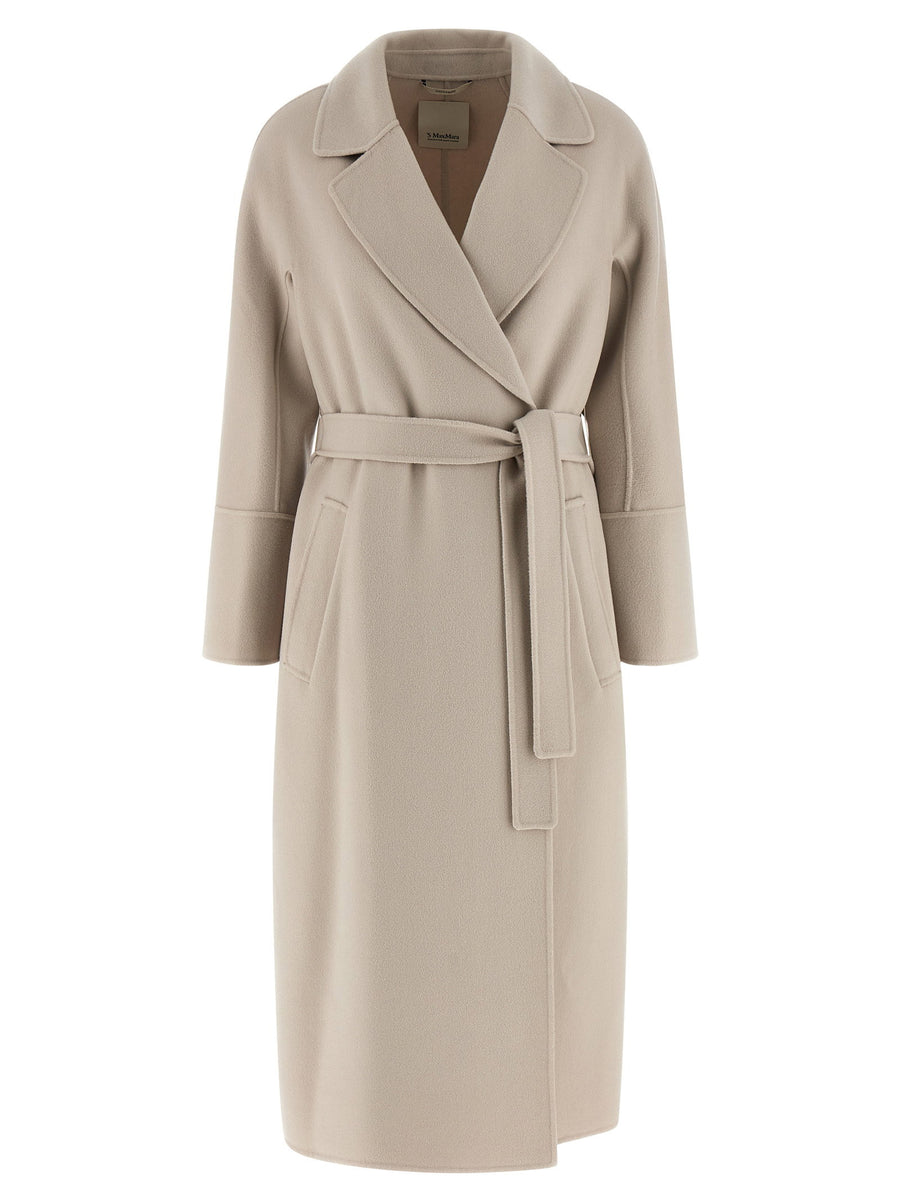 Max Mara Smmelisa Coat For Women Premium Hand Sewn Double Draped Virgin Wool Beige Removable Belt