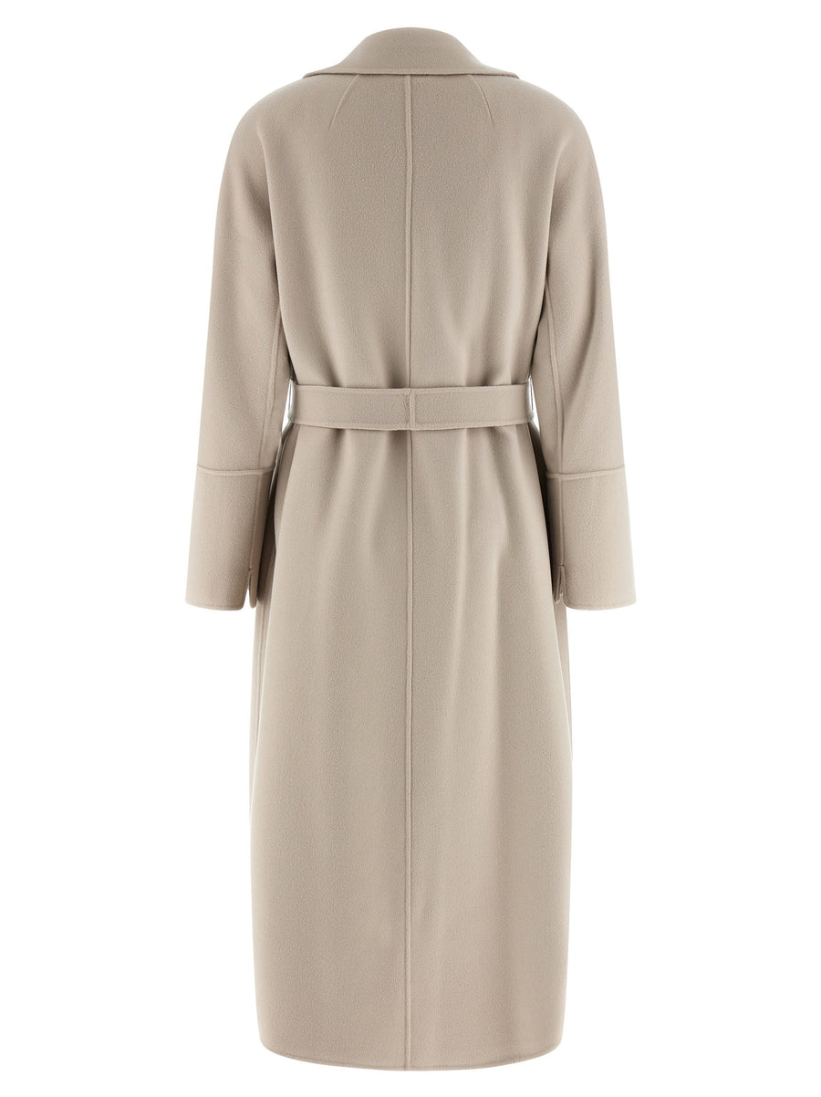 Max Mara Smmelisa Coat For Women Premium Hand Sewn Double Draped Virgin Wool Beige Removable Belt