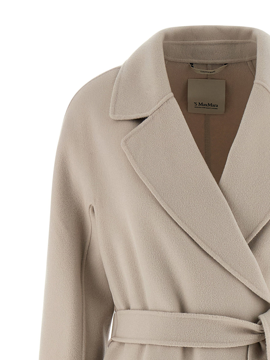 Max Mara Smmelisa Coat For Women Premium Hand Sewn Double Draped Virgin Wool Beige Removable Belt