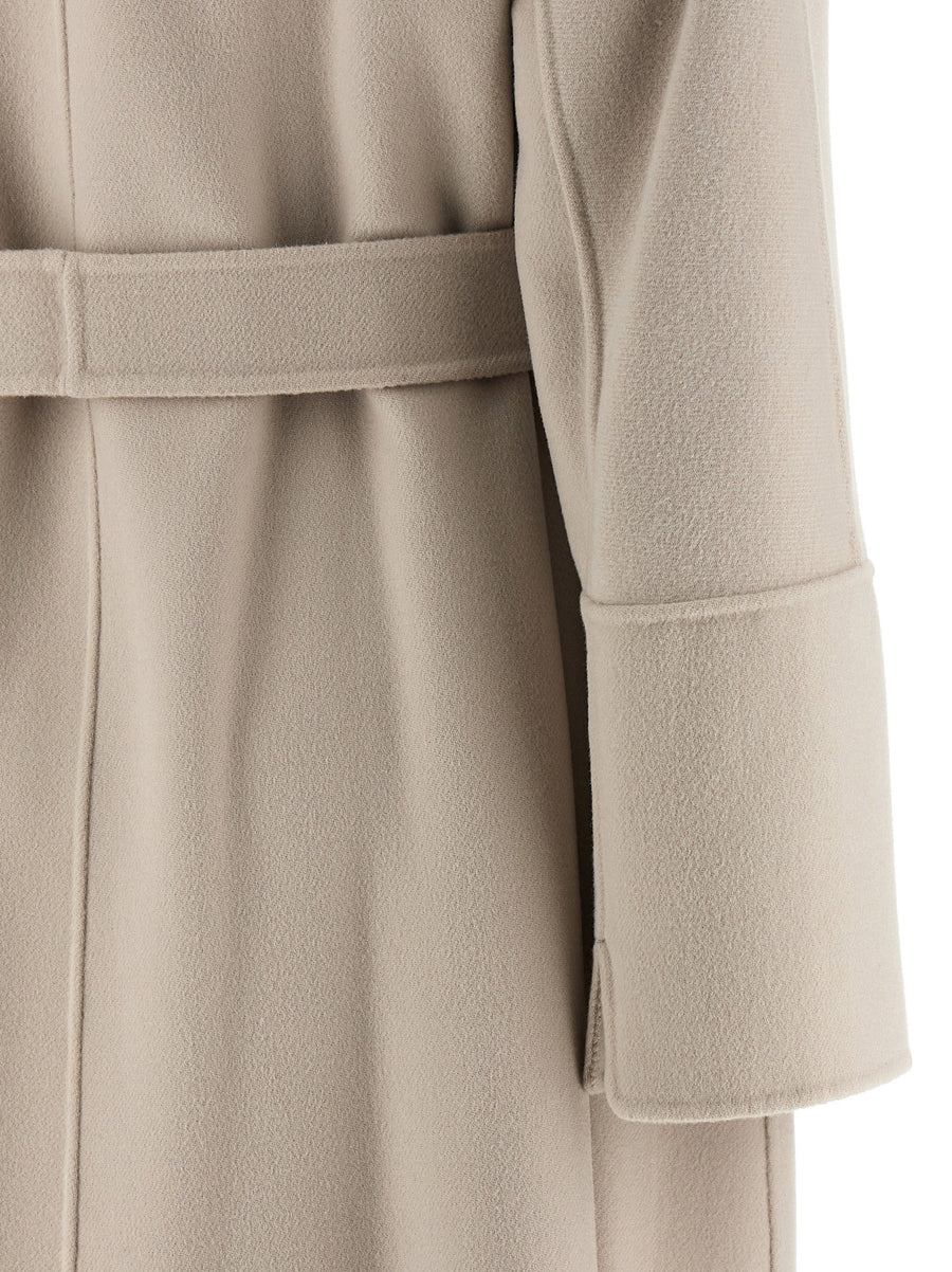 Max Mara Smmelisa Coat For Women Premium Hand Sewn Double Draped Virgin Wool Beige Removable Belt
