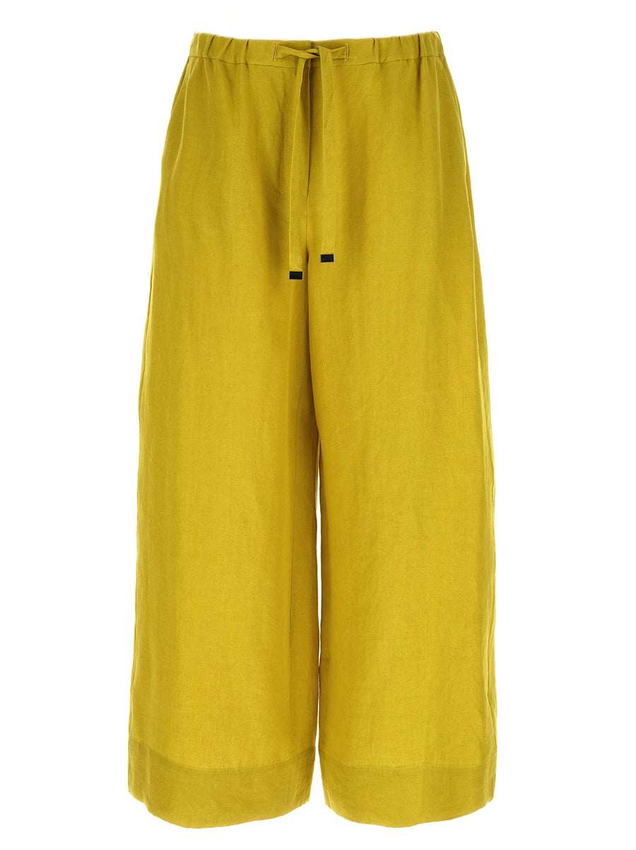 Max Mara S Smmaurora Linen Cropped Wide Leg Trousers Yellow For Women