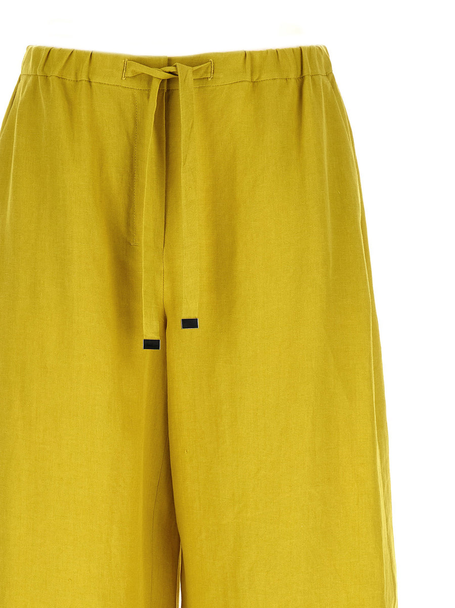 Max Mara S Smmaurora Linen Cropped Wide Leg Trousers Yellow For Women