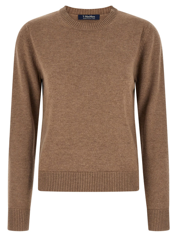 Max Mara Smmfresia Wool Cashmere Blend Sweater Crew Neck Elbow Logo Patch For Women Luxury Knit