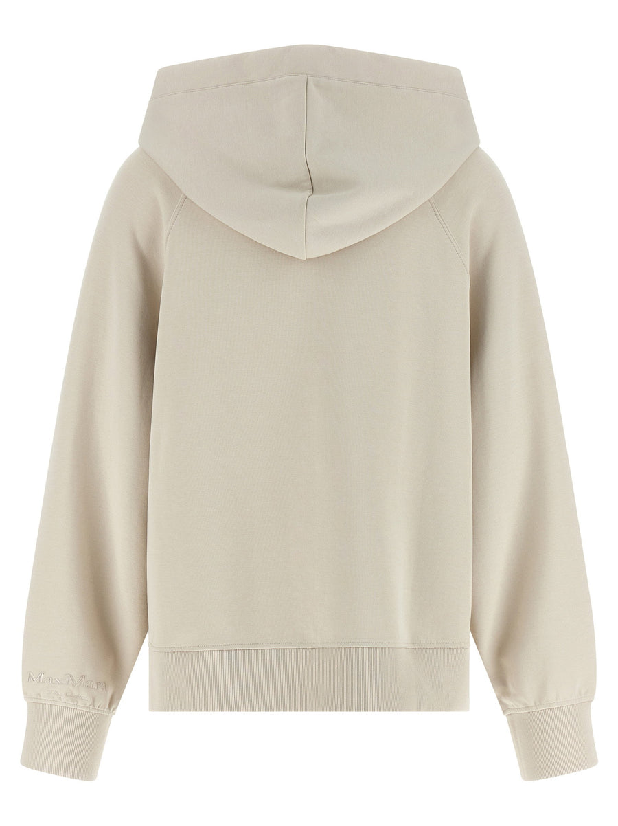 Max Mara Beige Cotton Blend Hoodie With Front Zip Pockets Logo Embroidery