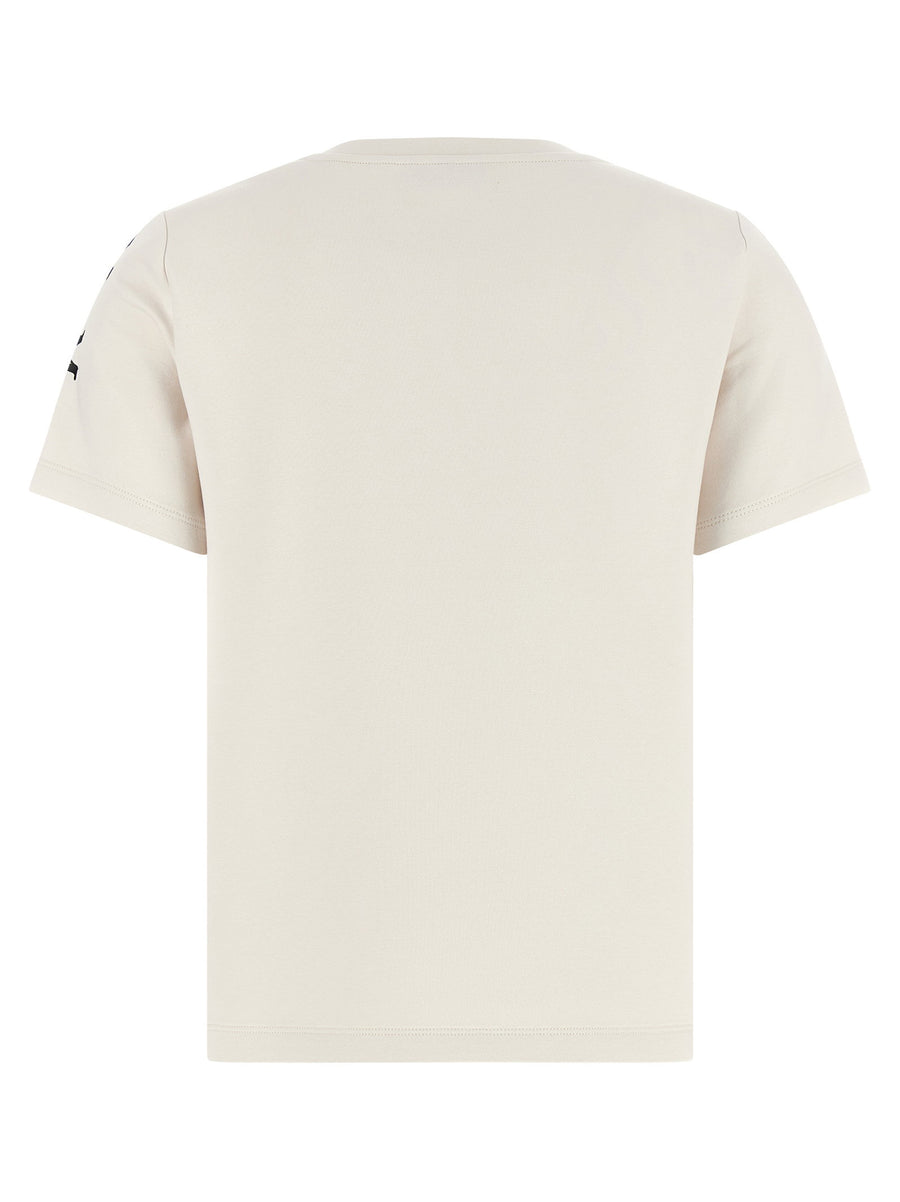 Max Mara Smmnancy Beige Cotton Blend T Shirt With Logo Embroidery