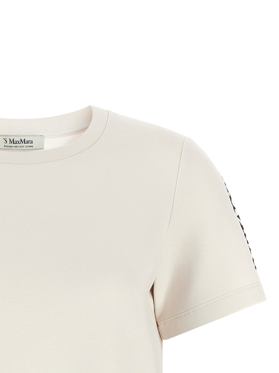 Max Mara Smmnancy Beige Cotton Blend T Shirt With Logo Embroidery