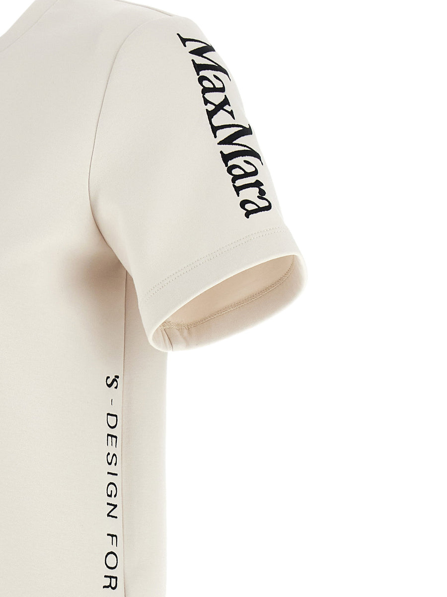 Max Mara Smmnancy Beige Cotton Blend T Shirt With Logo Embroidery