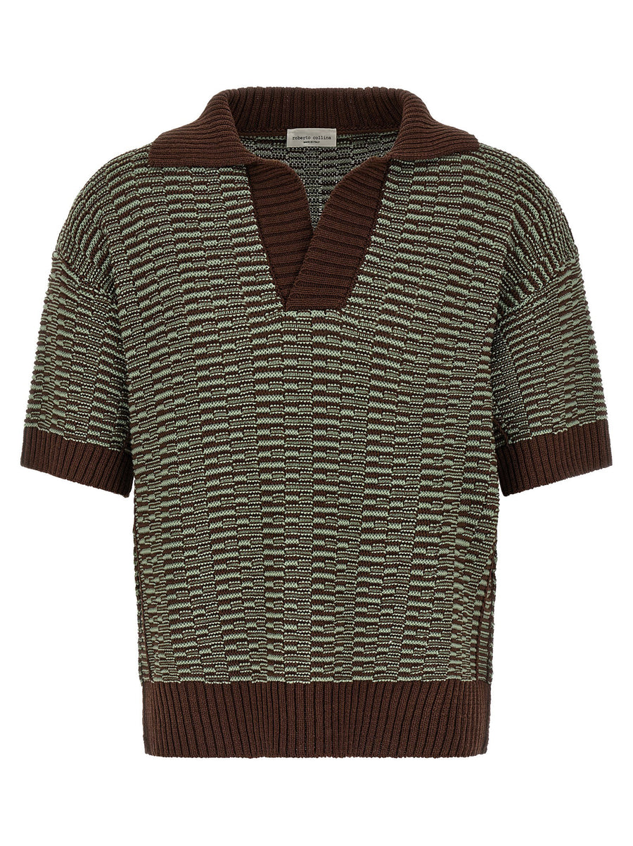 Roberto Collina Links Polo Shirt Men Two Tone Stretch Cotton Luxury Casual Open Collar Edition
