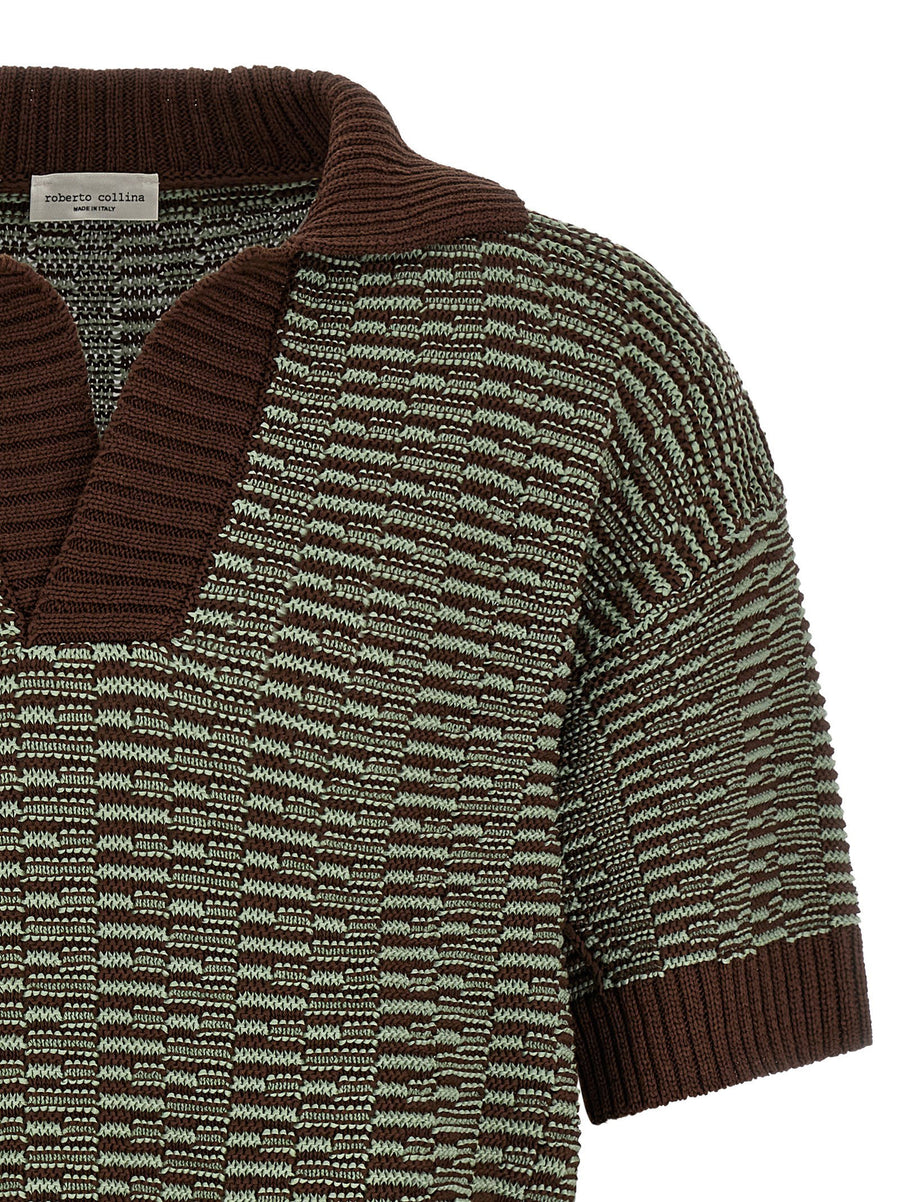 Roberto Collina Links Polo Shirt Men Two Tone Stretch Cotton Luxury Casual Open Collar Edition