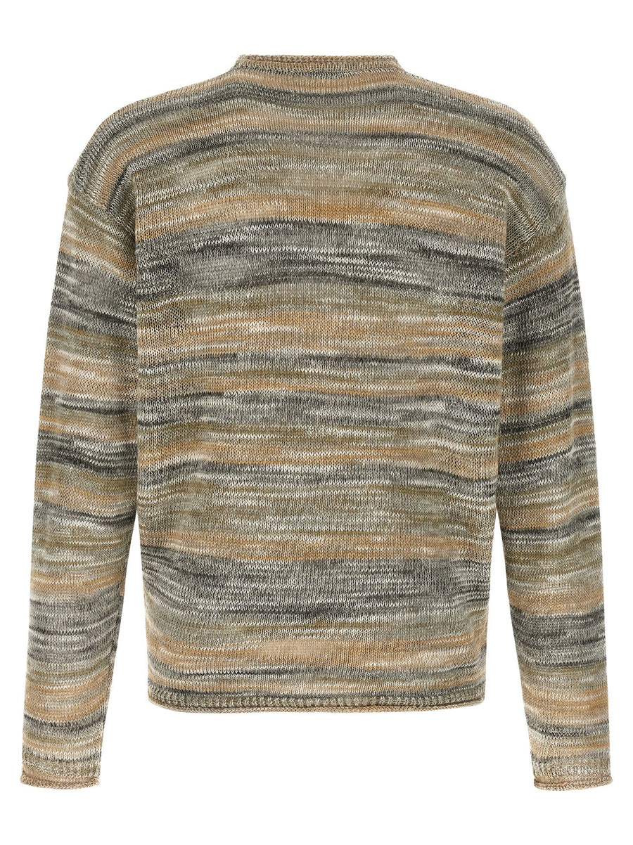 Roberto Collina Mouline LinenBlend Sweater For Women Striped Crew Neck Top With Chest Pocket Luxurious Casual Wear