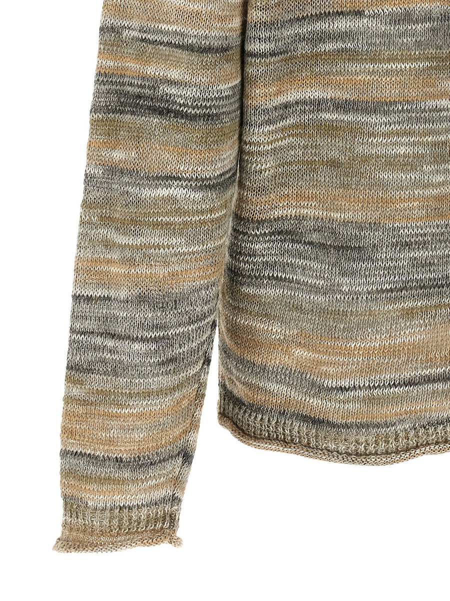Roberto Collina Mouline LinenBlend Sweater For Women Striped Crew Neck Top With Chest Pocket Luxurious Casual Wear