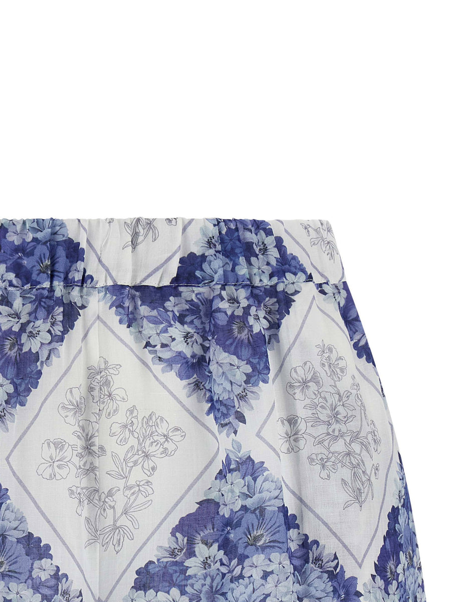 Twin Set Ramie Shorts for Women Lightweight Floral Lozenge Print With Elastic Waistband And Pockets