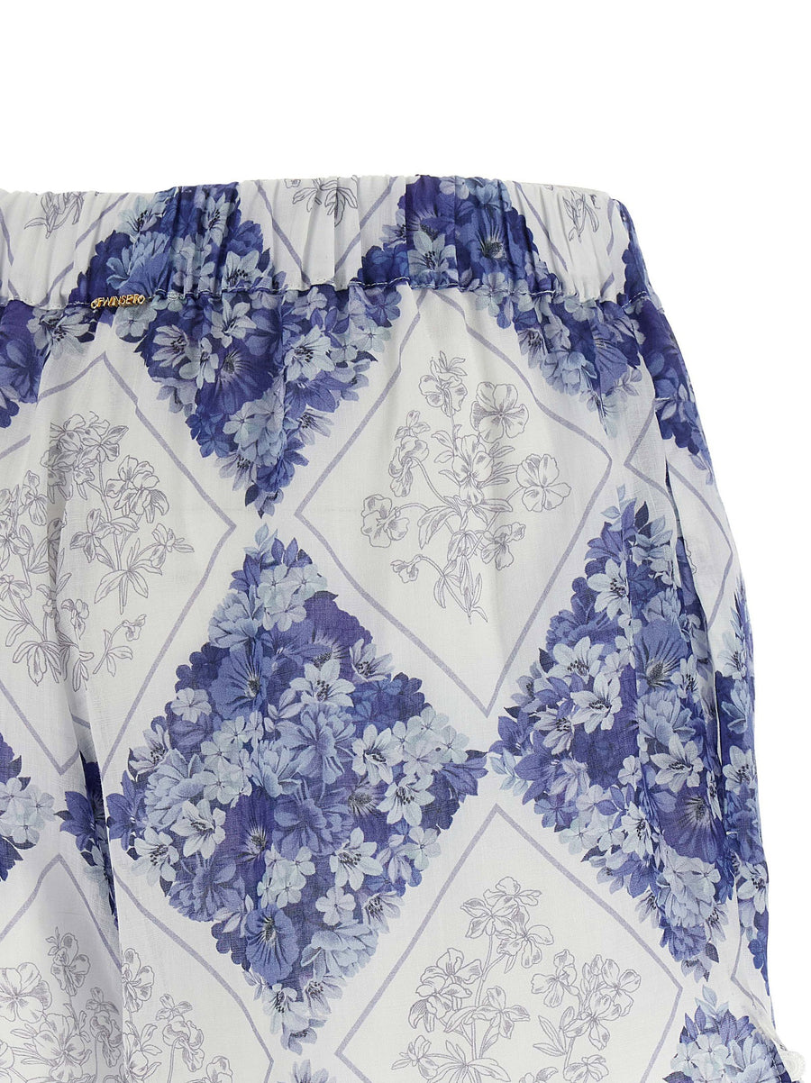 Twin Set Ramie Shorts for Women Lightweight Floral Lozenge Print With Elastic Waistband And Pockets