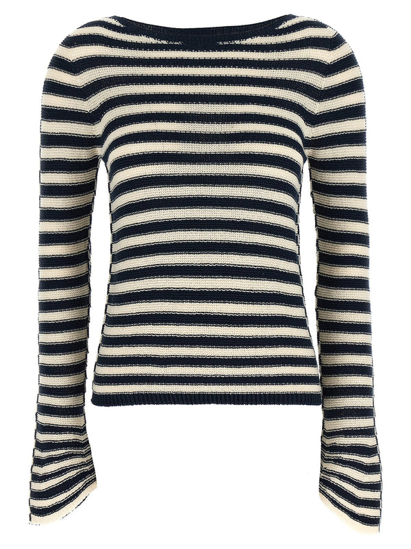 Twin Set Striped Knit Sweater For Women, Multicolor Cotton Blend, Stretchy Warmth, Effortless Casual Elegance