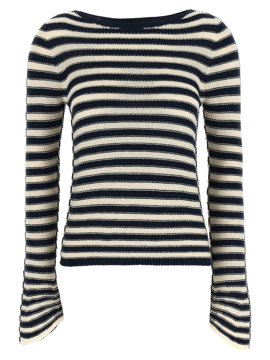 Twin Set Striped Knit Sweater For Women, Multicolor Cotton Blend, Stretchy Warmth, Effortless Casual Elegance