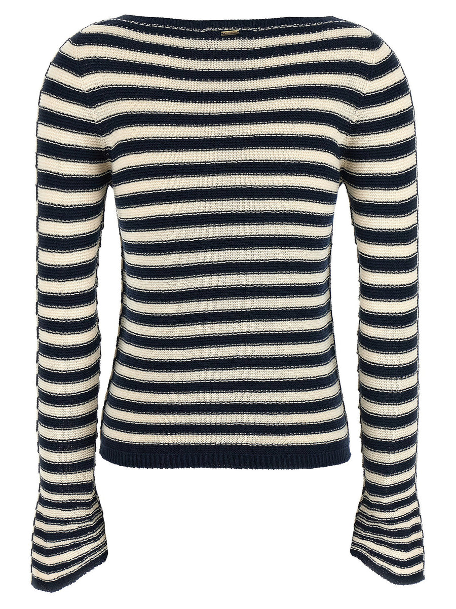 Twin Set Striped Knit Sweater For Women, Multicolor Cotton Blend, Stretchy Warmth, Effortless Casual Elegance