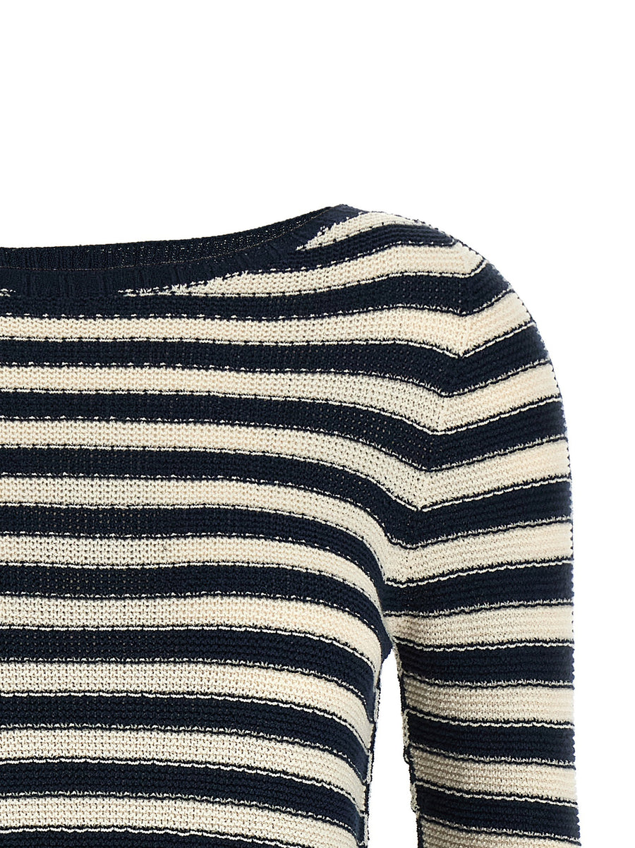 Twin Set Striped Knit Sweater For Women, Multicolor Cotton Blend, Stretchy Warmth, Effortless Casual Elegance