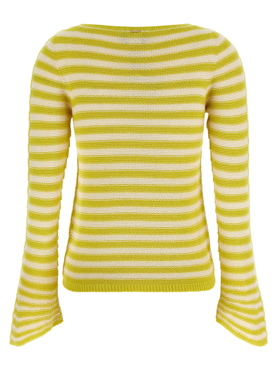 Twin Set Striped Cotton Blend Sweater With Crew Neck For Women Flared Sleeves Lightweight Spring Summer