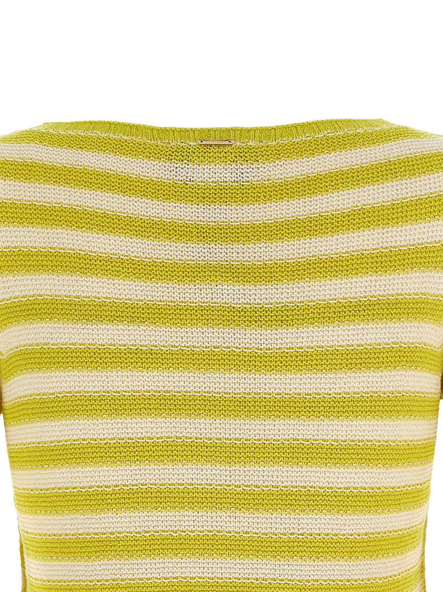 Twin Set Striped Cotton Blend Sweater With Crew Neck For Women Flared Sleeves Lightweight Spring Summer