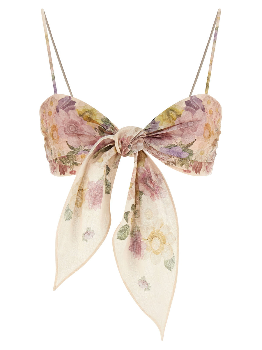 Twin Set Linen Floral Top For Women Lightweight With Knotted Bow And Adjustable Straps