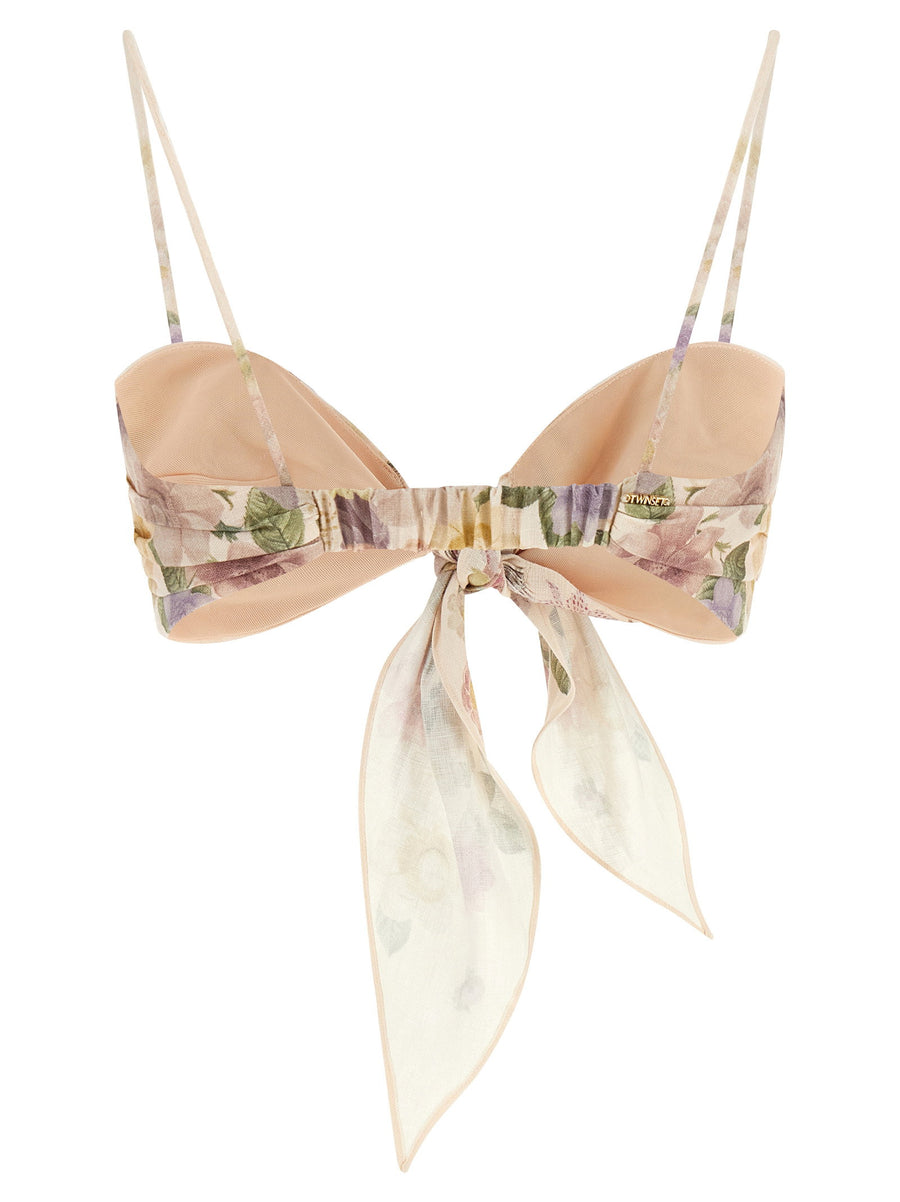 Twin Set Linen Floral Top For Women Lightweight With Knotted Bow And Adjustable Straps