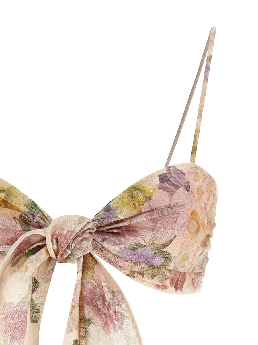 Twin Set Linen Floral Top For Women Lightweight With Knotted Bow And Adjustable Straps