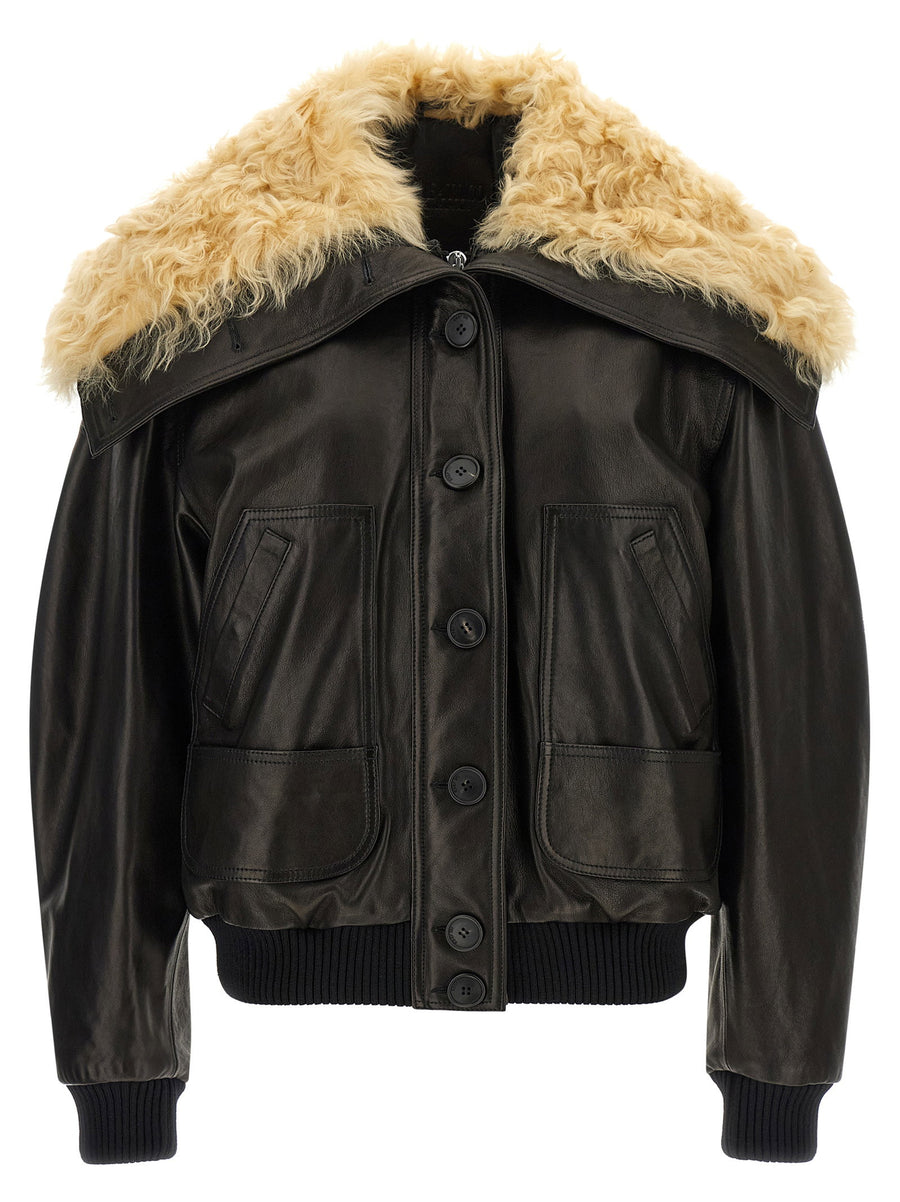 The Attico Black Shearling Neck Lambskin Bomber Jacket Oversized for Women