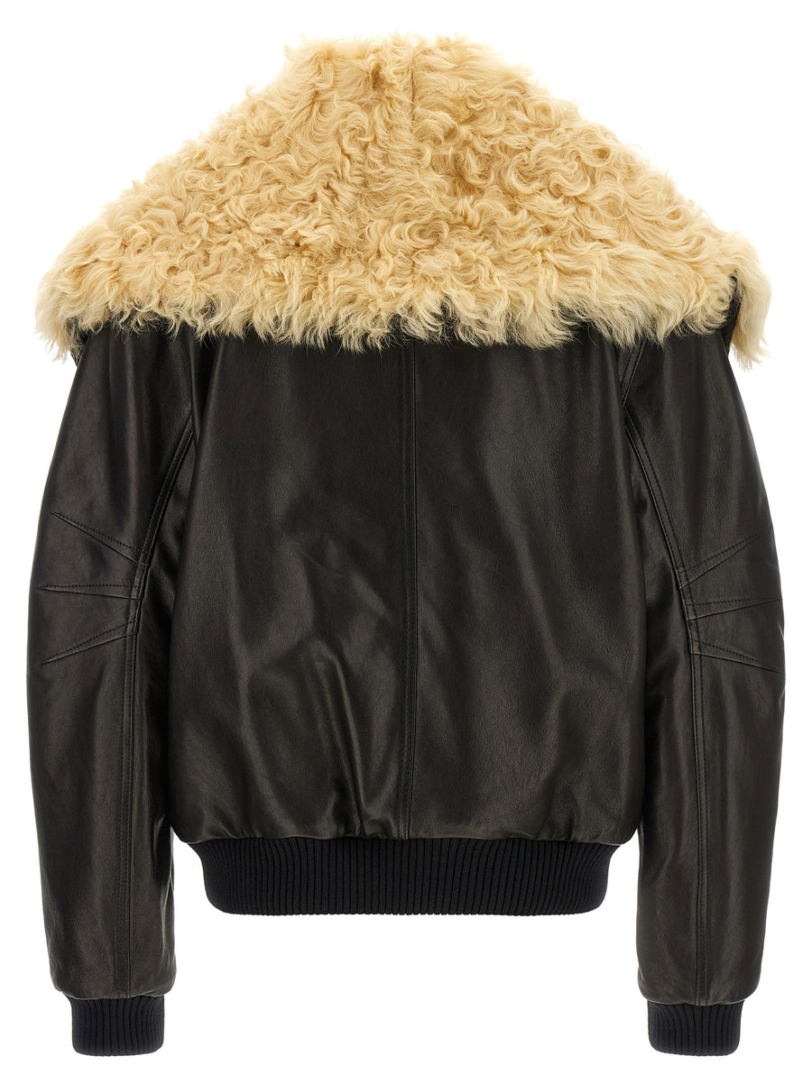 The Attico Black Shearling Neck Lambskin Bomber Jacket Oversized for Women